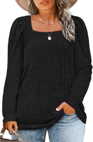 VISLILY Womens-Plus-Size-Tops Square Neck Long Sleeve Shirts Fall Casual Pullover Tunics XL-5XL 2023 in Saudi Arabia