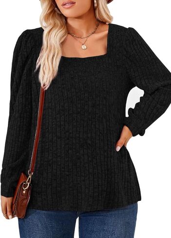 VISLILY Womens-Plus-Size-Tops Square Neck Long Sleeve Shirts Fall Casual Pullover Tunics XL-5XL 2023 in Saudi Arabia