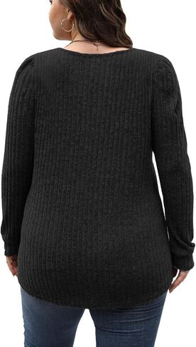 VISLILY Womens-Plus-Size-Tops Square Neck Long Sleeve Shirts Fall Casual Pullover Tunics XL-5XL 2023 in Saudi Arabia