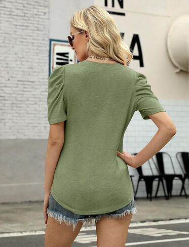 النساء بلايز نفخة السراويل كم الأعمال عادية متأنق الخامس الرقبة قمصان بلوزة الصيف لطيف بلايز بلايز in Kuwait