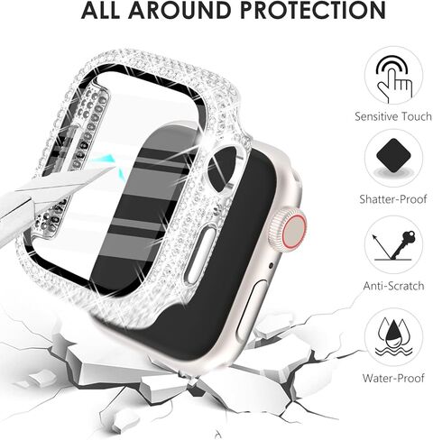 4 قطع من CHANCHY متوافقة مع حافظة ساعة Apple مقاس 44 مم مع واقي للشاشة، غطاء حماية من الألماس الكريستالي 200 لساعة Apple Watch SE Series 6 5 4، ذهبي وردي/وردي/قوس قزح/شفاف، 44 مم in Kuwait