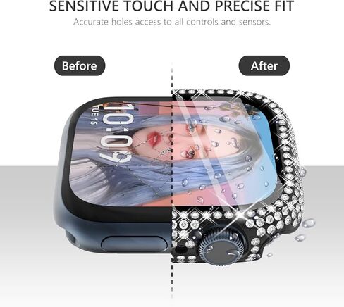 4 قطع من CHANCHY متوافقة مع حافظة ساعة Apple مقاس 44 مم مع واقي للشاشة، غطاء حماية من الألماس الكريستالي 200 لساعة Apple Watch SE Series 6 5 4، ذهبي وردي/وردي/قوس قزح/شفاف، 44 مم in Kuwait