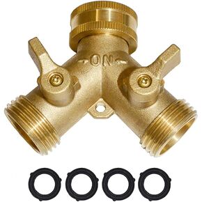 HQMPC Garden Hose Y Valve Hose Splitter Brass Hose Splitter With Stainless Steel Long Handle Brass Y Valve Water Garden Hose Adapter 2 Way Y Valve 3/4" GHT Thread in Kuwait