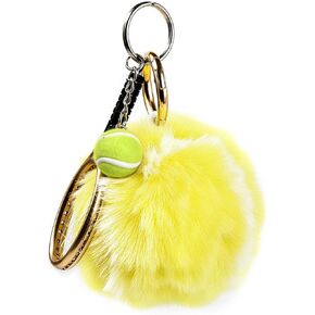 Cute Pom Pom Tennis Ball Key Chain Colorful Tennis Racket Key Rings Sports Gift for Women Men in Saudi Arabia