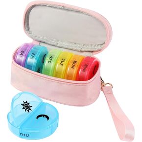 منظم حبوب منع الحمل الأسبوعي 3x في اليوم ، صندوق حبوب منع الحمل 7 أيام للمحفظة ، منظم حبوب منع الحمل اليومي ، منظم طب موزع الحبوب للفيتامينات ، زيوت السمك ، الأدوية ، المكملات الغذائية (أسود ، متوسطة) in Kuwait