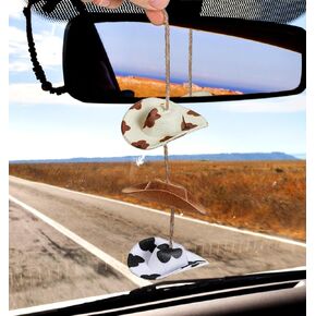 Western Car Accessories for Women, Car Charms for Rear View Mirror, Western Car Decor, Car Hanging Ornament for Women, Men, and Girls, Country Car Accessories with 3 Pcs Boho Cow Print Cowgirl Hat in Saudi Arabia