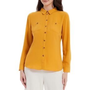 Women Button Down Shirt Long Sleeve Shirts Blouses Summer 2025 Office Dressy Casual Collared Tops Oxford Clothes with Pocket in Saudi Arabia