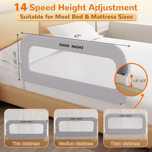 Bed Guard Rail for Toddlers - 1 Minute Quick Assembly & Double Side Lift with Safety Child Lock - Adjustable Height Baby Bed Rails for Queen King Full Size Bed(3 Packs, 78.74×78.74×74.8") in Saudi Arabia