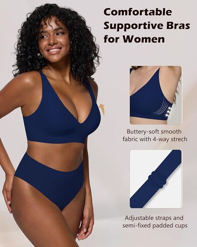 Womens Deep V Bras Comfortable Support Bralettes Low Cut no Underwire Plunge Seamless Tshirts Push Up Bras in Kuwait