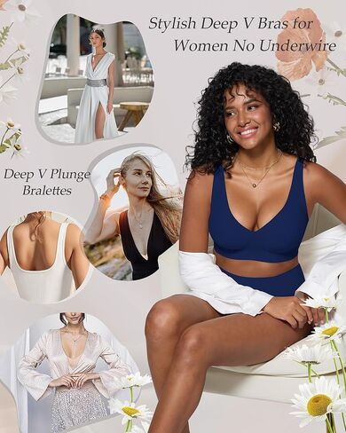 Womens Deep V Bras Comfortable Support Bralettes Low Cut no Underwire Plunge Seamless Tshirts Push Up Bras in Kuwait