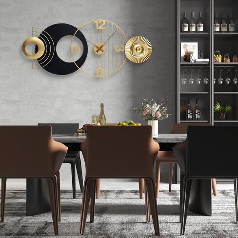 39x19 Inch Modern Abstract Wall Clock, Black and Gold Metal Frame Decorative Clock, Silent Non-Ticking Battery Operated Oversized Wall Art for Living Room, Bedroom, Entryway, Office in Saudi Arabia