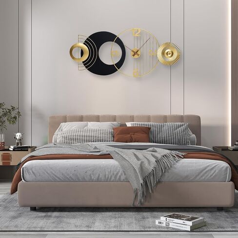 39x19 Inch Modern Abstract Wall Clock, Black and Gold Metal Frame Decorative Clock, Silent Non-Ticking Battery Operated Oversized Wall Art for Living Room, Bedroom, Entryway, Office in Saudi Arabia