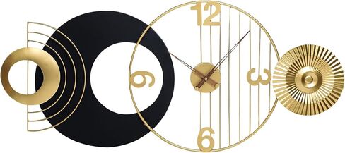 39x19 Inch Modern Abstract Wall Clock, Black and Gold Metal Frame Decorative Clock, Silent Non-Ticking Battery Operated Oversized Wall Art for Living Room, Bedroom, Entryway, Office in Saudi Arabia