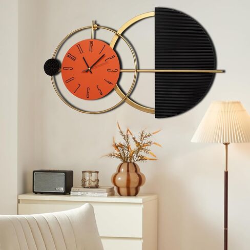 39x19 Inch Modern Abstract Wall Clock, Black and Gold Metal Frame Decorative Clock, Silent Non-Ticking Battery Operated Oversized Wall Art for Living Room, Bedroom, Entryway, Office in Saudi Arabia