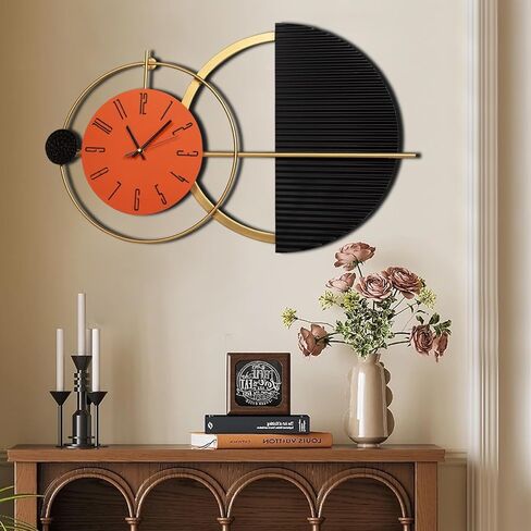 39x19 Inch Modern Abstract Wall Clock, Black and Gold Metal Frame Decorative Clock, Silent Non-Ticking Battery Operated Oversized Wall Art for Living Room, Bedroom, Entryway, Office in Saudi Arabia