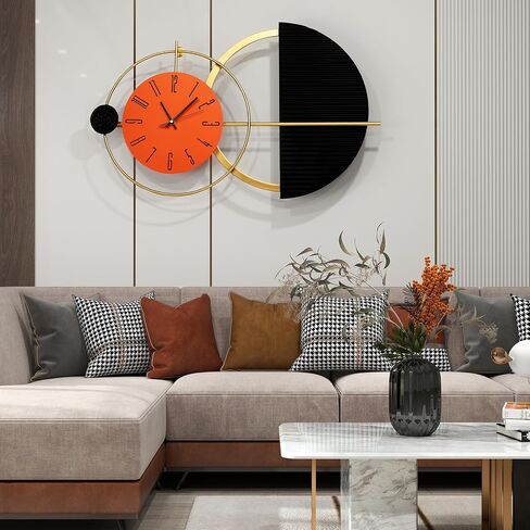 39x19 Inch Modern Abstract Wall Clock, Black and Gold Metal Frame Decorative Clock, Silent Non-Ticking Battery Operated Oversized Wall Art for Living Room, Bedroom, Entryway, Office in Saudi Arabia