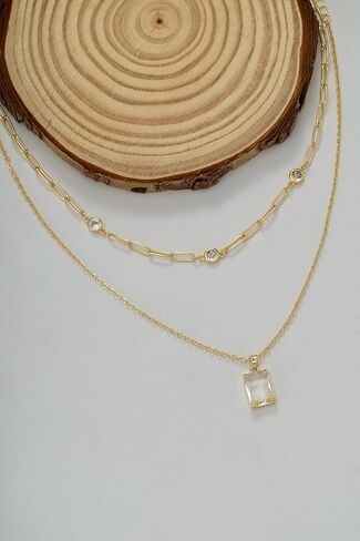 Gold Layered Pendant Necklaces for Women 14k Gold Plated Crystal Choker Necklace Paperclip Rhinestone Necklace Party Prom Jewelry in Kuwait