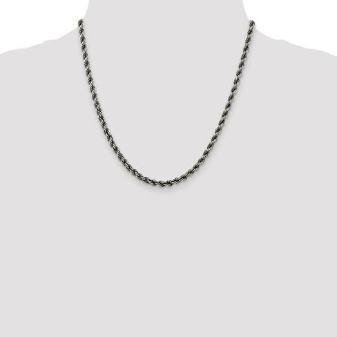 The Black Bow 4mm Sterling Silver & Black Plated Solid Rope Chain Necklace in Saudi Arabia