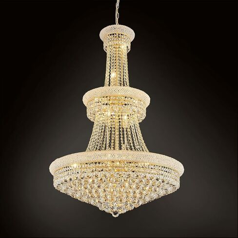 Large Gold Crystal Chandelier Light - Diameter 31.5", 3 Layers Ceiling Haning Chandeliers, Pendant Lighting for Living Room, Dining Room, Foyer in Kuwait