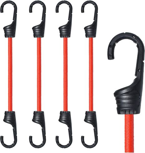 18-Inch Bungee Cords with Hooks Red Elastic Rope Straps for Camping, Bike, Folding Wagon, Trunk etc. [4PCS, Plastic-clad Steel Hook] in Saudi Arabia