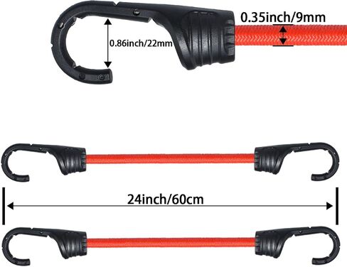 18-Inch Bungee Cords with Hooks Red Elastic Rope Straps for Camping, Bike, Folding Wagon, Trunk etc. [4PCS, Plastic-clad Steel Hook] in Saudi Arabia