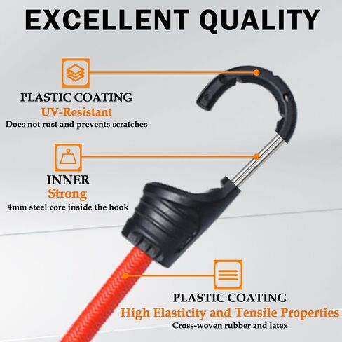 18-Inch Bungee Cords with Hooks Red Elastic Rope Straps for Camping, Bike, Folding Wagon, Trunk etc. [4PCS, Plastic-clad Steel Hook] in Saudi Arabia