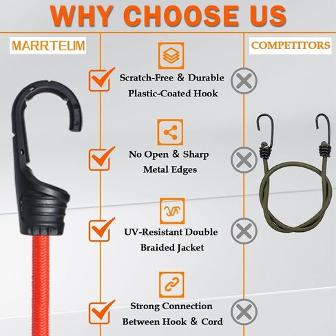 18-Inch Bungee Cords with Hooks Red Elastic Rope Straps for Camping, Bike, Folding Wagon, Trunk etc. [4PCS, Plastic-clad Steel Hook] in Saudi Arabia