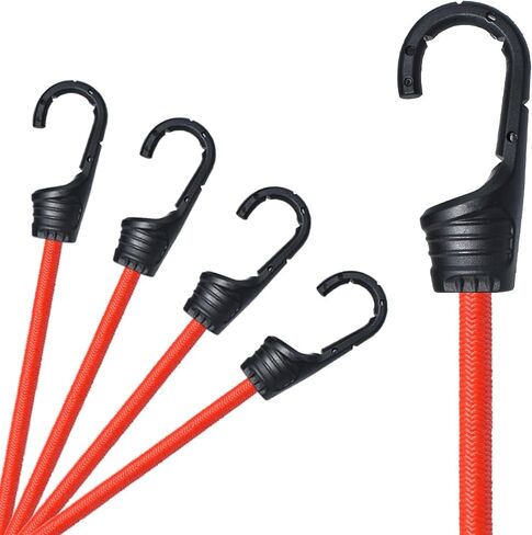 18-Inch Bungee Cords with Hooks Red Elastic Rope Straps for Camping, Bike, Folding Wagon, Trunk etc. [4PCS, Plastic-clad Steel Hook] in Saudi Arabia