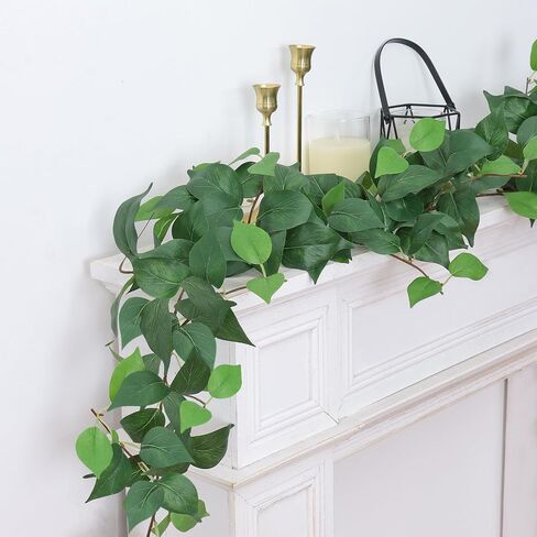 Dremisland 2 Strands Artificial Scindaps Vines Garland 6.7ft Fake Vines Ivy Garland Silk Green Leaves Faux Hanging Plants Greenery Decoration for Bedroom Wall Patio Party Wedding Decor (Ivy, 2PCS) in Saudi Arabia
