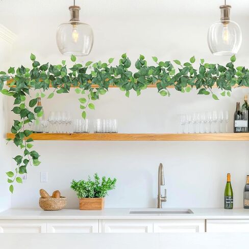 Dremisland 2 Strands Artificial Scindaps Vines Garland 6.7ft Fake Vines Ivy Garland Silk Green Leaves Faux Hanging Plants Greenery Decoration for Bedroom Wall Patio Party Wedding Decor (Ivy, 2PCS) in Saudi Arabia
