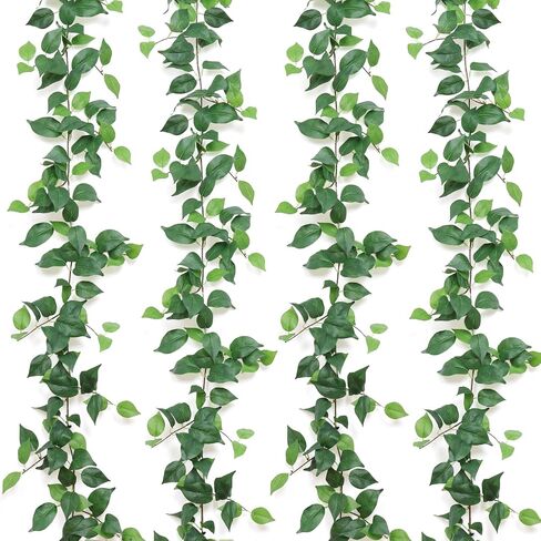 Dremisland 2 Strands Artificial Scindaps Vines Garland 6.7ft Fake Vines Ivy Garland Silk Green Leaves Faux Hanging Plants Greenery Decoration for Bedroom Wall Patio Party Wedding Decor (Ivy, 2PCS) in Saudi Arabia