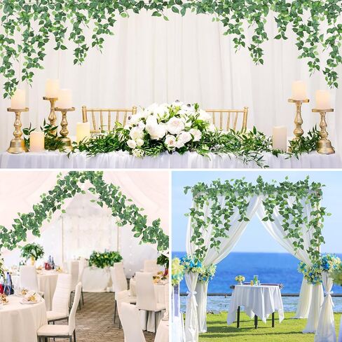 Dremisland 2 Strands Artificial Scindaps Vines Garland 6.7ft Fake Vines Ivy Garland Silk Green Leaves Faux Hanging Plants Greenery Decoration for Bedroom Wall Patio Party Wedding Decor (Ivy, 2PCS) in Saudi Arabia