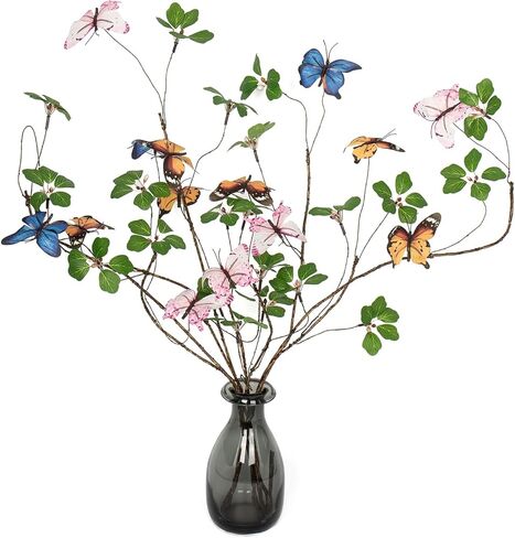 3Pcs Fake Plants Artificial Greenery Stems 29.9 inch Fake Plants Branches, Faux Branches with Colorful Butterflies for Home Office Wedding Vase Filler Banquet Home Decoration. in Saudi Arabia