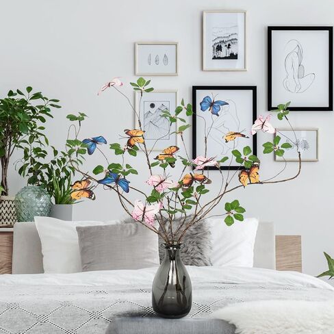 3Pcs Fake Plants Artificial Greenery Stems 29.9 inch Fake Plants Branches, Faux Branches with Colorful Butterflies for Home Office Wedding Vase Filler Banquet Home Decoration. in Saudi Arabia