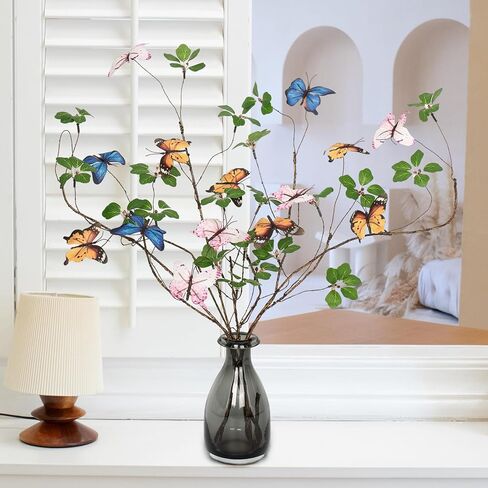 3Pcs Fake Plants Artificial Greenery Stems 29.9 inch Fake Plants Branches, Faux Branches with Colorful Butterflies for Home Office Wedding Vase Filler Banquet Home Decoration. in Saudi Arabia