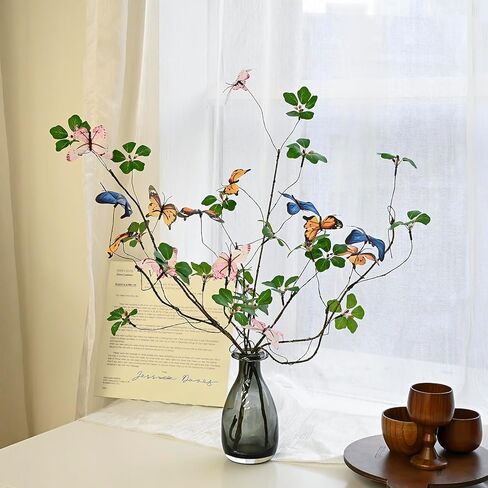 3Pcs Fake Plants Artificial Greenery Stems 29.9 inch Fake Plants Branches, Faux Branches with Colorful Butterflies for Home Office Wedding Vase Filler Banquet Home Decoration. in Saudi Arabia