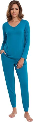 WiWi Women's 2 Piece Bamboo from Viscose Pajama Set Long Sleeve Top Jogger Pants Loungewear Pjs Sets S-XXL in Saudi Arabia