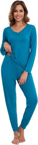 WiWi Women's 2 Piece Bamboo from Viscose Pajama Set Long Sleeve Top Jogger Pants Loungewear Pjs Sets S-XXL in Saudi Arabia