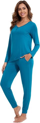WiWi Women's 2 Piece Bamboo from Viscose Pajama Set Long Sleeve Top Jogger Pants Loungewear Pjs Sets S-XXL in Saudi Arabia