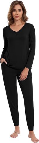 WiWi Women's 2 Piece Bamboo from Viscose Pajama Set Long Sleeve Top Jogger Pants Loungewear Pjs Sets S-XXL in Saudi Arabia