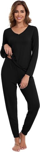 WiWi Women's 2 Piece Bamboo from Viscose Pajama Set Long Sleeve Top Jogger Pants Loungewear Pjs Sets S-XXL in Saudi Arabia