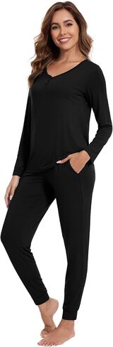 WiWi Women's 2 Piece Bamboo from Viscose Pajama Set Long Sleeve Top Jogger Pants Loungewear Pjs Sets S-XXL in Saudi Arabia