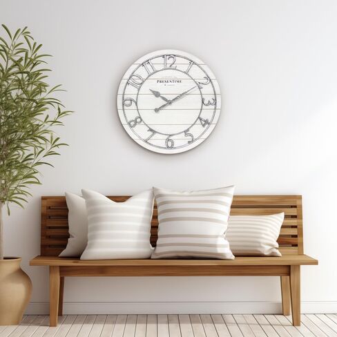 Presentime & Co Classic Farmhouse Shiplap Clock, 19.5 inch, Galvanized Finish Arabic Numerals with White Shiplap Style. Large Farmhouse Decor for Living Room, Entryway, Home Office. Wall Décor in Saudi Arabia