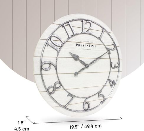 Presentime & Co Classic Farmhouse Shiplap Clock, 19.5 inch, Galvanized Finish Arabic Numerals with White Shiplap Style. Large Farmhouse Decor for Living Room, Entryway, Home Office. Wall Décor in Saudi Arabia