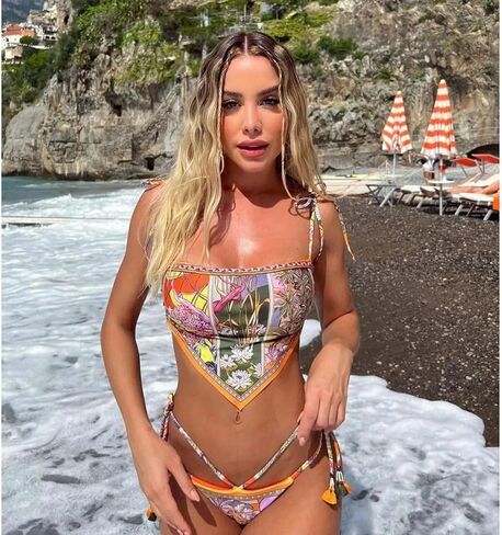 المرأة باندانا بيكيني مجموعة بوهو سلسلة بيكيني قابلة للتعديل الأشرطة السباغيتي مثير Thong Tassel SwideSuit in Kuwait