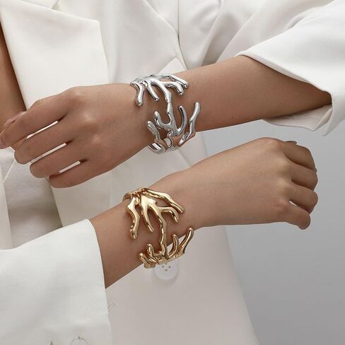 Chunky Gold Bangle Bracelet for Women Irregular Statement Bracelet Thick Cuff Bangle Trendy Wide Wrist Cuff Bracelets Fashion Dainty Jewelry Gift in Saudi Arabia