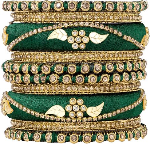 Aheli Traditional Gold Plated 2.6 Inch Cream Silk Thread Chuda Bangles Ethnic Stylish Fashion Jewelry Gift for Women in Saudi Arabia