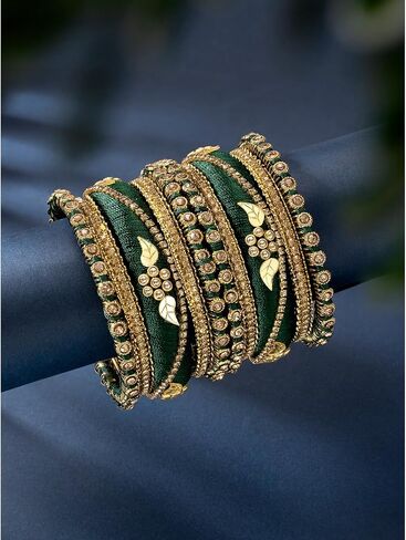 Aheli Traditional Gold Plated 2.6 Inch Cream Silk Thread Chuda Bangles Ethnic Stylish Fashion Jewelry Gift for Women in Saudi Arabia