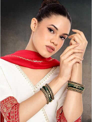 Aheli Traditional Gold Plated 2.6 Inch Cream Silk Thread Chuda Bangles Ethnic Stylish Fashion Jewelry Gift for Women in Saudi Arabia