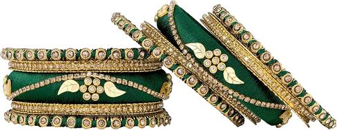 Aheli Traditional Gold Plated 2.6 Inch Cream Silk Thread Chuda Bangles Ethnic Stylish Fashion Jewelry Gift for Women in Saudi Arabia